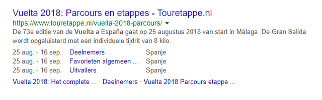 Voorbeeld van schema markup bij de website van een evenement
